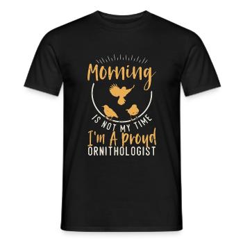 Ornithologue Le matin n’est pas mon temps pour observer les oiseaux - T-shirt homme - noir - Devant - AI Model Male 178 light (178cm)