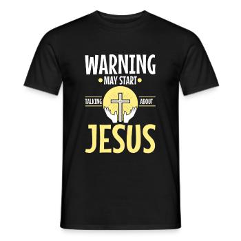 Warning may start talking about Jesus - Men's T-Shirt - black - Front - AI Model Male 178 light (178cm)