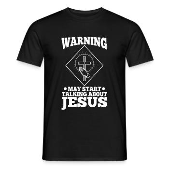 Warning may start talking about Jesus - Men's T-Shirt - black - Front - AI Model Male 178 light (178cm)
