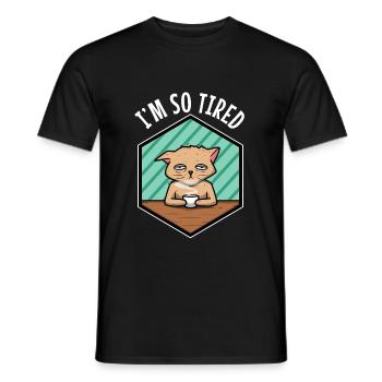 Le chat fatigué boit du café - Je suis si fatigué - T-shirt homme - noir - Devant - AI Model Male 178 light (178cm)
