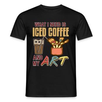 What i need is iced coffee and my art - Men's T-Shirt - black - Front - AI Model Male 178 light (178cm)