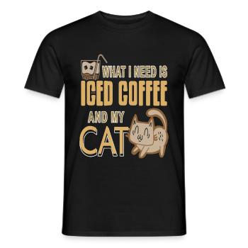 What i need is iced coffee and my cat - Men's T-Shirt - black - Front - AI Model Male 178 light (178cm)