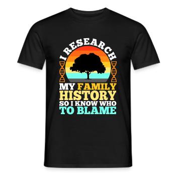 Je fais des recherches sur l’histoire de ma famille - T-shirt homme - noir - Devant - AI Model Male 178 light (178cm)