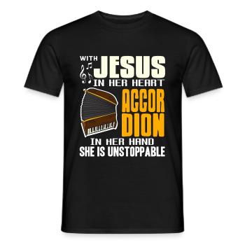 With jesus in her heart accordion she unstoppable - Men's T-Shirt - black - Front - AI Model Male 178 light (178cm)