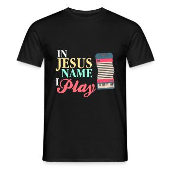 Accordéon - Au nom de jésus je joue - T-shirt homme - noir - Devant - AI Model Male 178 light (178cm)