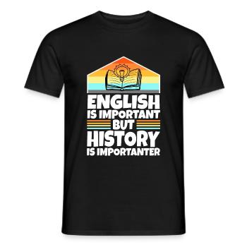 L’anglais est important, mais l’histoire est plus importante - T-shirt homme - noir - Devant - AI Model Male 178 light (178cm)