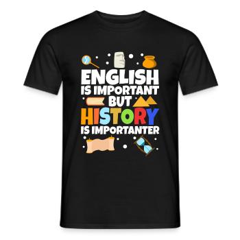 L’anglais est important, mais l’histoire est plus importante - T-shirt homme - noir - Devant - AI Model Male 178 light (178cm)