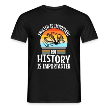 L’anglais est important, mais l’histoire est plus importante - T-shirt homme - noir - Devant - AI Model Male 178 light (178cm)