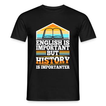 L’anglais est important, mais l’histoire est plus importante - T-shirt homme - noir - Devant - AI Model Male 178 light (178cm)