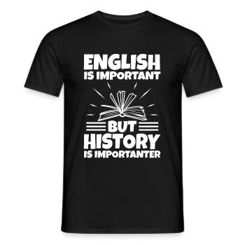 L’anglais est important, mais l’histoire est plus importante - T-shirt homme - noir - Devant - AI Model Male 178 light (178cm)
