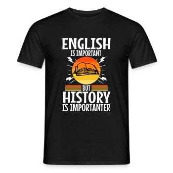 L’anglais est important, mais l’histoire est plus importante - T-shirt homme - noir - Devant - AI Model Male 178 light (178cm)