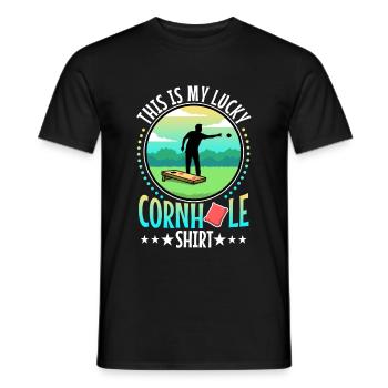 C’est ma chemise porte-bonheur en cornhole - T-shirt homme - noir - Devant - AI Model Male 178 light (178cm)