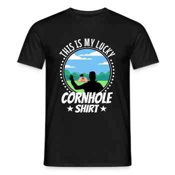C’est ma chemise porte-bonheur en cornhole - T-shirt homme - noir - Devant - AI Model Male 178 light (178cm)