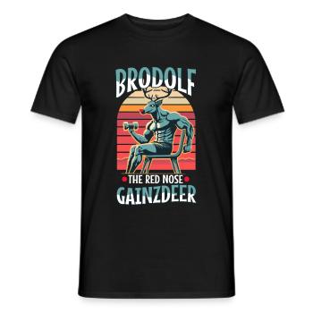 Brodolf Le Gainzdeer au nez rouge - T-shirt homme - noir - Devant - AI Model Male 178 light (178cm)