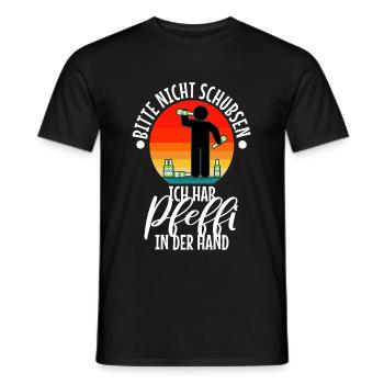 Bitte nicht schubsen ich hab Pfeffi in der Hand - Männer T-Shirt - Schwarz - Vorne - AI Model Male 178 light (178cm)