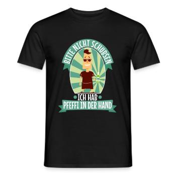 Bitte nicht schubsen ich hab Pfeffi in der Hand - Männer T-Shirt - Schwarz - Vorne - AI Model Male 178 light (178cm)
