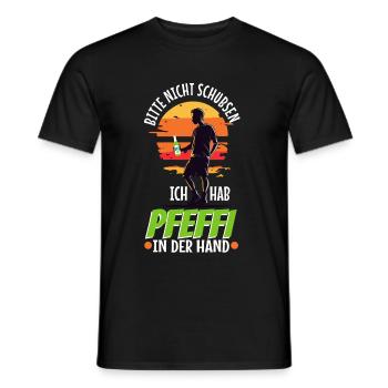 Bitte nicht schubsen ich hab Pfeffi in der Hand - Männer T-Shirt - Schwarz - Vorne - AI Model Male 178 light (178cm)