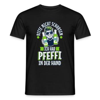 Bitte nicht schubsen ich hab Pfeffi in der Hand - Männer T-Shirt - Schwarz - Vorne - AI Model Male 178 light (178cm)