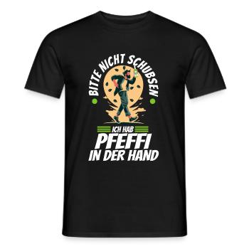 Bitte nicht schubsen ich hab Pfeffi in der Hand - Männer T-Shirt - Schwarz - Vorne - AI Model Male 178 light (178cm)