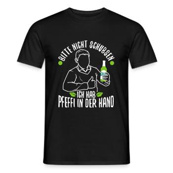 Bitte nicht schubsen ich hab Pfeffi in der Hand - Männer T-Shirt - Schwarz - Vorne - AI Model Male 178 light (178cm)