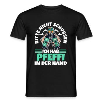 Bitte nicht schubsen ich hab Pfeffi in der Hand - Männer T-Shirt - Schwarz - Vorne - AI Model Male 178 light (178cm)