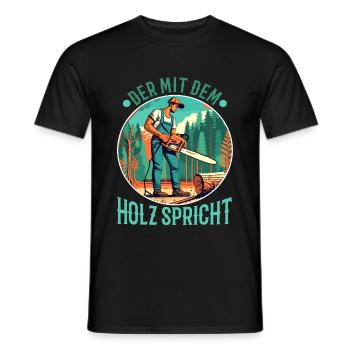 Der mit dem Holz spricht - Männer T-Shirt - Schwarz - Vorne - AI Model Male 178 light (178cm)