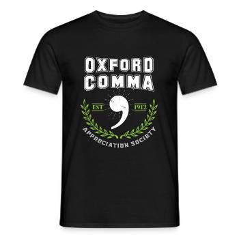 Police de grammaire Oxford Comma Appreciation Society - T-shirt homme - noir - Devant - AI Model Male 178 light (178cm)
