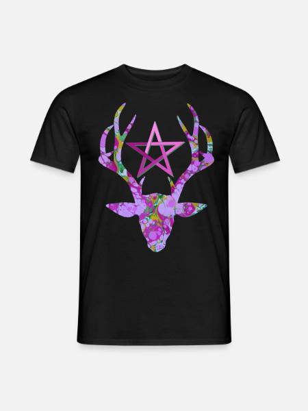hirschkopf mit pentagramm e 230 - Männer T-Shirt - Schwarz