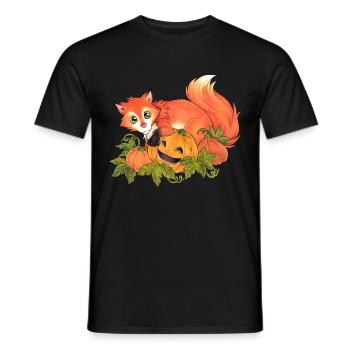 Niedlicher Fuchs mit Kürbis für Herbstliebhaber - Männer T-Shirt - Schwarz - Vorne - AI Model Male 178 light (178cm)