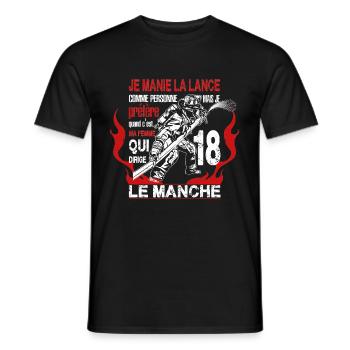 t shirt pompier lance,humour,drôle,couple - T-shirt homme - noir - Devant - AI Model Male 178 light (178cm)