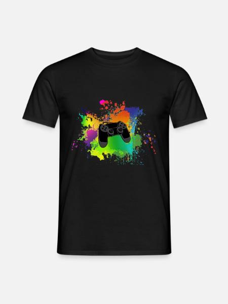 Controller Farbklecks Bunt Gaming Geschenk Idee - Mænd T-shirt - sort