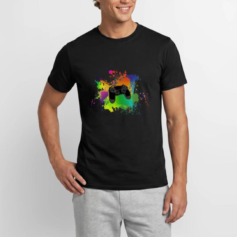 Controller Farbklecks Bunt Gaming Geschenk Idee Männer T-Shirt