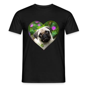 Lustiger Mops Welpe Hund Foto Porträt mit Herz - Männer T-Shirt - Schwarz - Vorne - AI Model Male 178 light (178cm)