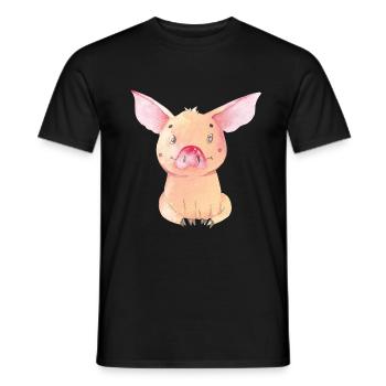 Piggy Pig Pig Piglet Seated 3 - Men's T-Shirt - black - Front - AI Model Male 178 light (178cm)