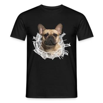 Französische Bulldogge im *Glas-Loch* - Männer T-Shirt - Schwarz - Vorne - AI Model Male 178 light (178cm)