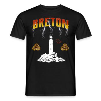 BRETON - PHARE DE BRETAGNE - ECLAIRS - T-shirt homme - noir - Devant - AI Model Male 178 light (178cm)