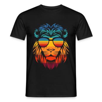 Cool lion in retro style with sunglasses - Men's T-Shirt - black - Front - AI Model Male 178 light (178cm)