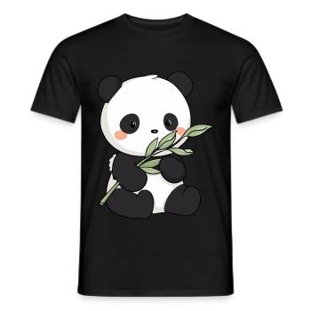 Cute Kawaii Panda with Bamboo - Men's T-Shirt - black - Front - AI Model Male 178 light (178cm)