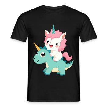 Kawaii Einhorn Reiten Dino – Niedliches Fantasietier - Männer T-Shirt - Schwarz - Vorne - AI Model Male 178 light (178cm)