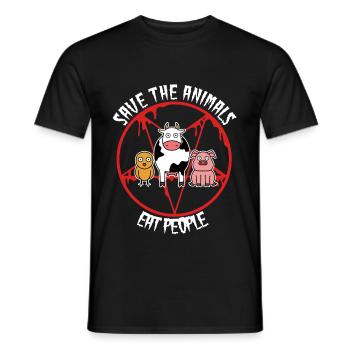 Rette die Tiere, esst Menschen - Männer T-Shirt - Schwarz - Vorne - AI Model Male 178 light (178cm)