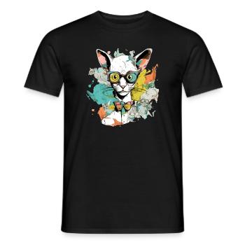 Ikolo le chat à lunettes - T-shirt homme - noir - Devant - AI Model Male 178 light (178cm)