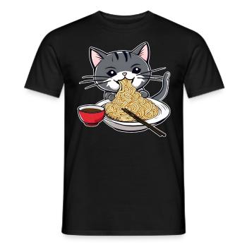 Niedliche Katze mit Ramen Nudeln - Männer T-Shirt - Schwarz - Vorne - AI Model Male 178 light (178cm)