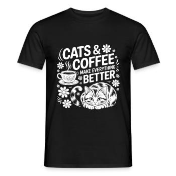 Katze und Kaffee ist alles was ich brauche - Männer T-Shirt - Schwarz - Vorne - AI Model Male 178 light (178cm)
