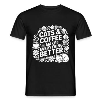 Katze und Kaffee ist alles was ich brauche - Männer T-Shirt - Schwarz - Vorne - AI Model Male 178 light (178cm)