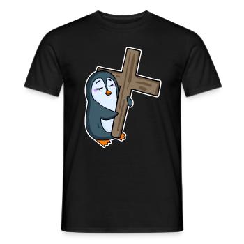Pingouin et religion croisée - T-shirt homme - noir - Devant - AI Model Male 178 light (178cm)