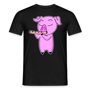 Pig plays flute - Men's T-Shirt - black - Front - AI Model Male 178 light (178cm)