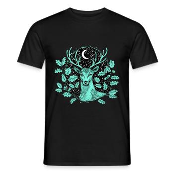 Hirsch im Wald mit Mond und Sternen by Nikki-Luka - Männer T-Shirt - Schwarz - Vorne - AI Model Male 178 light (178cm)
