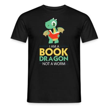Bücherwurm Bücher lesender Drache T-Shirt Geschenk - Männer T-Shirt - Schwarz - Vorne - AI Model Male 178 light (178cm)