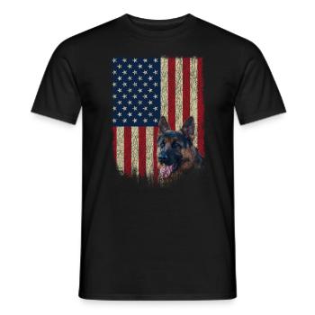 American Flag German Shepherd T Shirt Patriotic 4th Of July - Men's T-Shirt - black - Front - AI Model Male 178 light (178cm)
