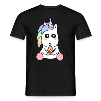 Süße lustige Kawaii Einhorn essen Pizza Slice - Männer T-Shirt - Schwarz - Vorne - AI Model Male 178 light (178cm)